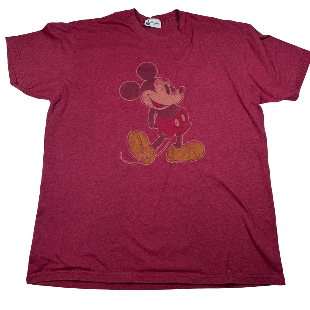 Disney Parks Mickey Mouse Graphic T-Shirt Mens XL Maroon Red Heathered Tee‎